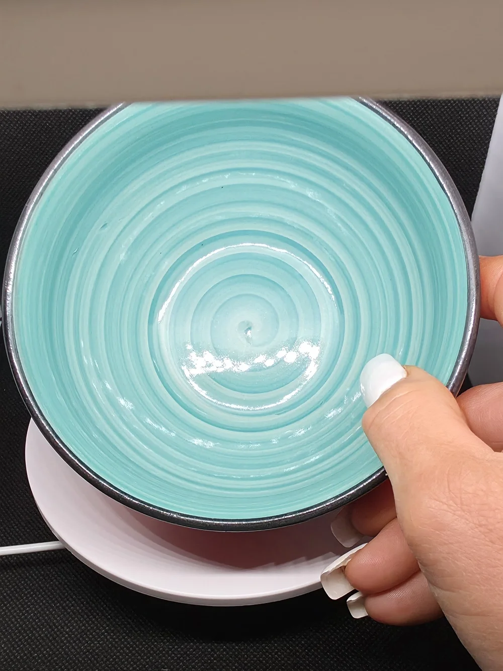 Handcrafted Spiral Ceramic Bowl - Turquoise & Red
